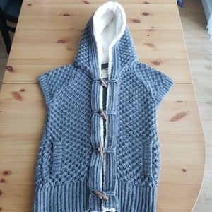 Zara Knit Jacket Vest Sweater with Hood Blue Women's Size M